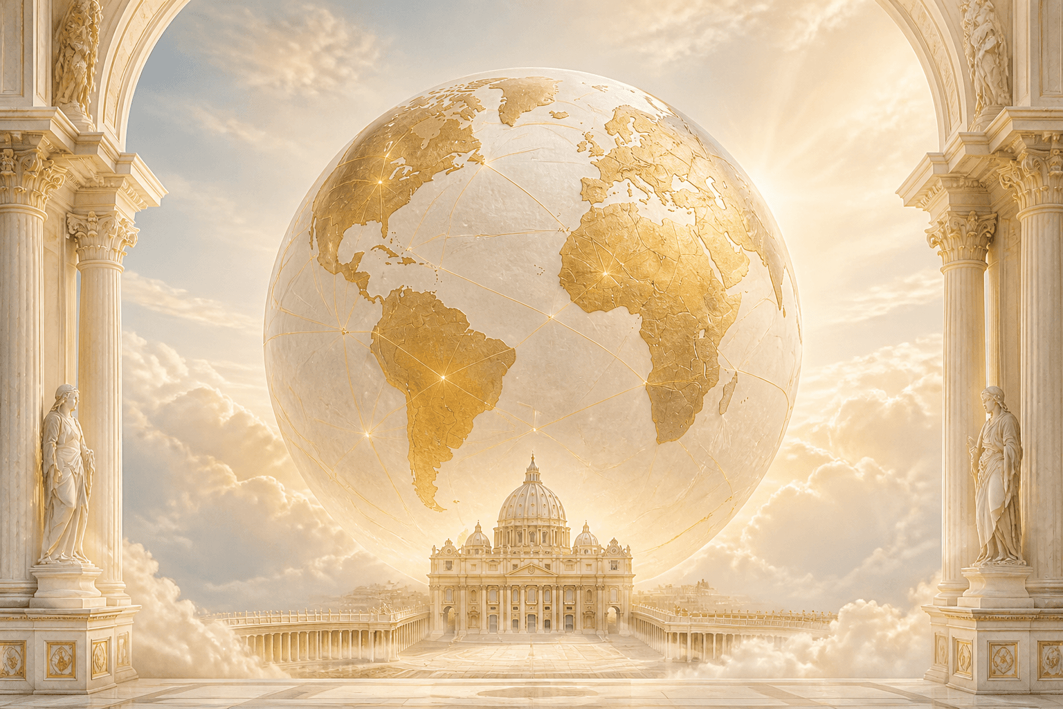 A luminous globe representing the worldwide Catholic community